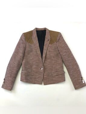 The Kooples houndstooth womens blazer burgundy cognac Western style Small